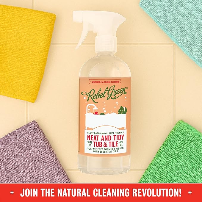 Rebel Green Neat and Tidy Tub & Tile Bathroom Cleaner Spray - Chamomile Orange Blossom Scent - Plant-Based Formula for Showers, Sinks, Tubs, Toilets, and Tile - 16 fl oz - 2 Pack