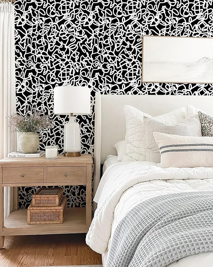 Ismoon 17.3"x78.7" Peel and Stick Wallpaper Black and White Contact Paper Black Modern Striped Removable Self-Adhesive Wall Paper Renter Friendly Wallpaper for Bathroom Bedroom Cabinets Decor Vinyl