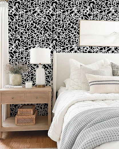 Ismoon 17.3"x197" Peel and Stick Wallpaper Black and White Contact Paper Black Modern Striped Removable Self-Adhesive Wall Paper Renter Friendly Wallpaper for Bathroom Bedroom Cabinets Decor Vinyl