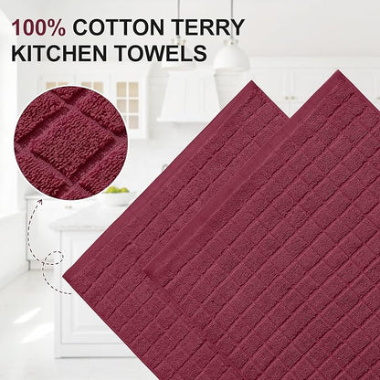Homaxy Premium Cotton Kitchen Towels 16"x 28", Large Natural Ring Spun 390 GSM Dish Towels, Super Absorbent Terry Kitchen Hand Towels, Soft Tea Towels with Hanging Loop, Pure Red Design, 8 Pack