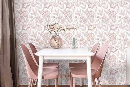 Timeet Floral Wallpaper Peel and Stick White and Pink Self Adhesive Wall Paper Removable Decorative Wallpaper for Bedroom livingroom Decor 17In × 197In