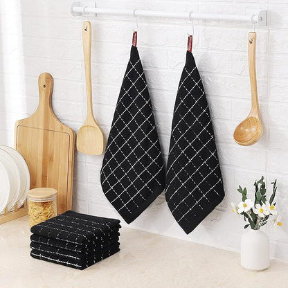 Homaxy 100% Cotton Terry Kitchen Dish Cloths, Ultra Soft and Absorbent Dish Towels for Kitchen, Suitable for Drying and Washing Dishes, 24 Pack, 12 x 12 Inches, Black