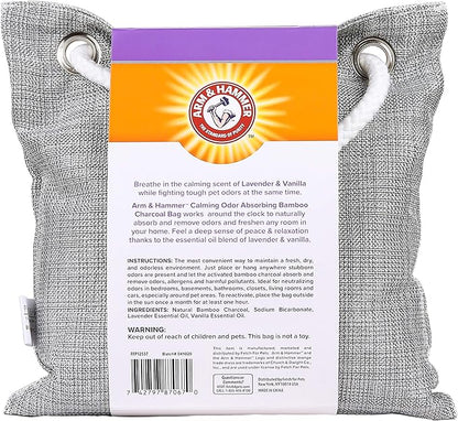 Arm & Hammer For Pets Air Care Calming Bamboo Charcoal Air Purifying Bag, Lavender Vanilla Scent - Odor Absorbing Charcoal Bag - Easy Pet Odor Eliminator for Pet Households, 17.6 Oz