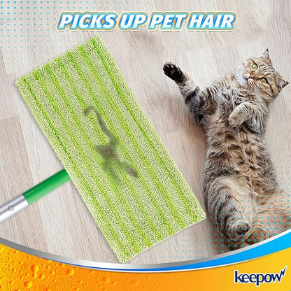 KEEPOW Reusable Mop Pads Compatible with Swiffer Sweeper – Washable Microfiber Floor Cleaning Refills for Wet & Dry Use – 10.6" x 5.1", 4 Pack