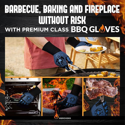 BBQ Grill & Oven Gloves 1472°F Heat Resistant – Fireproof, Non-Slip Silicone Mitts for Grilling, Smoking & Baking – Extra-Long Protection – Includes Storage Case & Luxury Gift Box | Pro Series