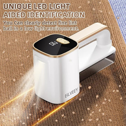 EiLVEEY Rechargeable Lint Remover, Fabric Shaver Fuzz Remover, Sweater Shavers with 6-Leaf Blades, 3-Speeds Digital LED Display to Remove Pilling for Clothing and Furniture, Lint Ball, White