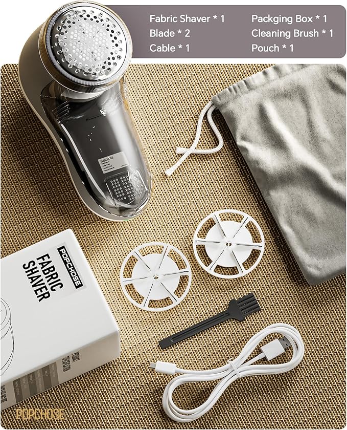 POPCHOSE Fabric Shaver, Lint Shaver for Clothing, Electric Lint Remover with 6-Leaf Blades, Sweater Shavers to Remove Pilling, Clothes Shaver for Couch, Furniture, Fuzz, Lint Ball, USB Rechargeable