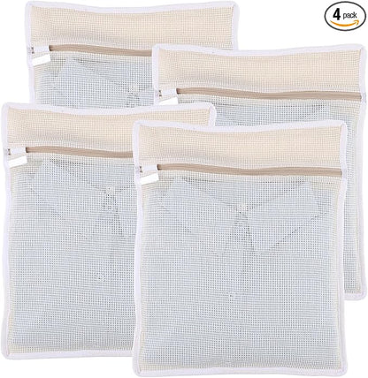 Dntorx 4Pcs Durable Cotton Mesh Laundry Bags for Delicates, 12×16inch Breathable Laundry Mesh Wash Bags with Sturdy Zipper for Delicates, Clothes, Pants, Underwear, Bra, Socks (M)