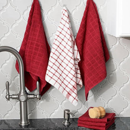 Ritz Premium Kitchen Towel and Dish Cloth Value Set: Highly Absorbent, Super Soft, Long-Lasting, 100% Cotton Checked and Solid Hand Towels, Tea Towels, Bar Towels - 12-Pack, Paprika/Graphite