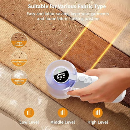 coldSky Fabric Shaver Rechargeable, 2-in-1 Electric Fabric Shaver & Lint Remover, 3-Speed LED Digital Display Sweater Defuzzer for Clothes, Furniture, Couch - Removes Lint, Hairball, Fuzz - White