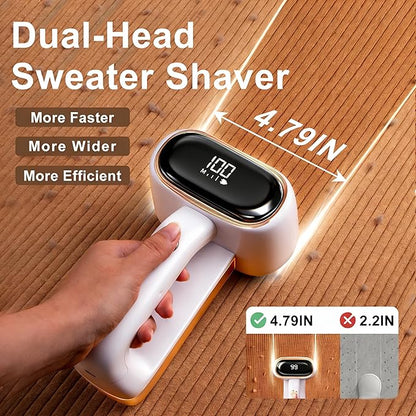 Fabric Shaver Lint Removers Rechargeable Sweater Shaver with Dual Head & LCD Display for Clothes Couch Pilling Furniture, 6-Leaf Blades Defuzzer, White, 1 Piece.