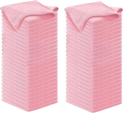 USANOOKS Microfiber Cleaning Cloth Light Pink - 100 Pcs 12.5"x12.5" - High Performance - 1200 Washes, Ultra Absorbent Towels Weave Grime & Liquid for Streak-Free Mirror Shine - Car Washing Cloth