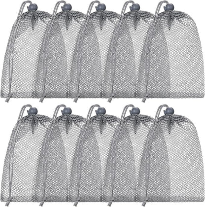 TecUnite 10 Pcs Mesh Bags Drawstring Laundry Bags Large Nylon Mesh Gift Dishwasher Bag with Sliding Drawstring for Kitchen Jewelry Gifts Wedding Favor Home(5.5 x 7.5 Inch,Gray)