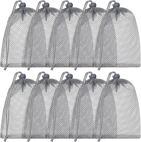 TecUnite 10 Pcs Mesh Bags Drawstring Laundry Bags Large Nylon Mesh Gift Dishwasher Bag with Sliding Drawstring for Kitchen Jewelry Gifts Wedding Favor Home(5.5 x 7.5 Inch,Gray)