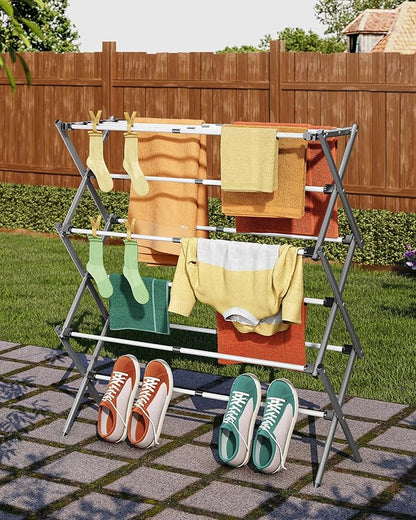 APEXCHASER Drying Rack Clothing, Clothes Drying Rack Foldable, Laundry Drying Rack Expandable, Small Clothe Hanger for Baby Clothes Towels Bibs, Socks, Clothes Airer for Indoor Outdoor Use, White/Grey