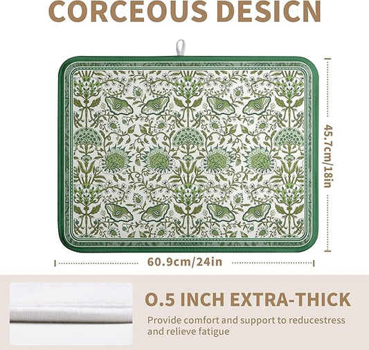 Green Floral Dish Drying Mat for Kitchen Counter 18x24 Inch Spring Summer Flowers Drying Mats Microfiber Absorbent Dish Drainer Pad Reusable Washable Dish Draining Mat for Coffee Bar Sink