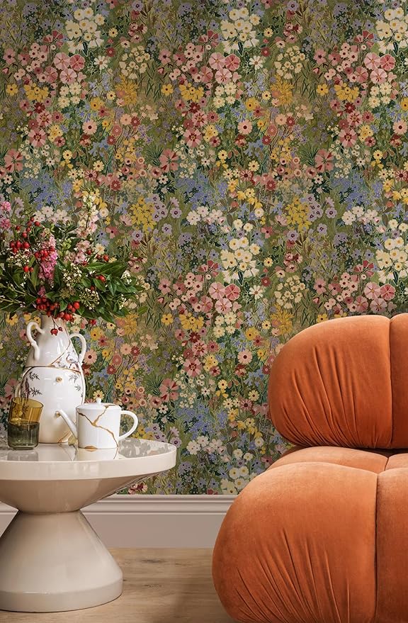 Floral Wallpaper Peel and Stick Boho Wall Paper Removable Waterproof Green Petal Pattern Contact Paper for Bedroom, Bathroom, Home Wall 17.3" x 118"