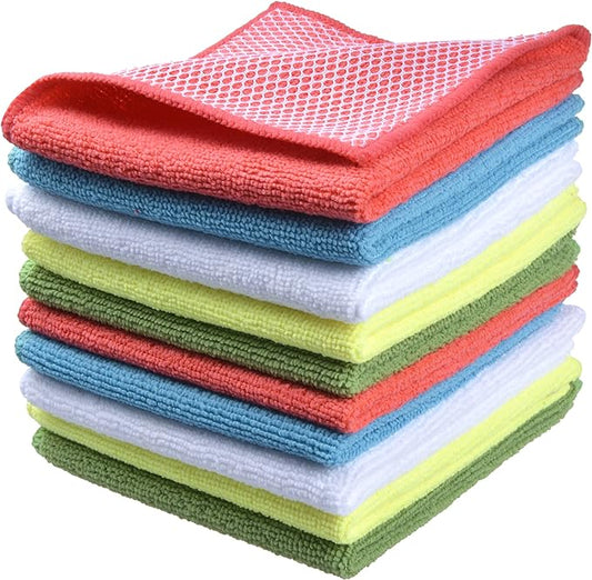 SINLAND Microfiber Dish Cloths for Washing Dishes Towels Best Kitchen Washcloth Cleaning Rags Cloths with Poly Scour Side - Used for Plates, Bowls and Dishes, 5 Color Assorted 12inchx12inch 10pack