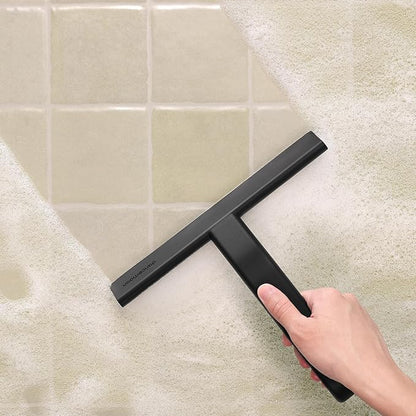 dancemoon JustHang Shower Squeegee for Glass Doors, All-in-One Award-Winning Silicone Squeegee with Built-in Hook for Bathroom, Window, Mirror, Tile Wall, Car, Streak-Free Cleaner Tool, 10-Inch Black