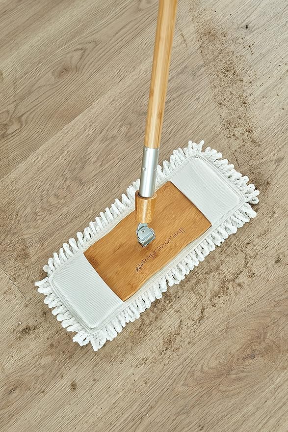 Harper Live.Love.Clean. Bamboo 2-in-1 Smooth Surface Wet/Dry Dust Mop with (2) Washable Wraparound Pads for Cleaning Dust, Pet Hair & Fine Dry Dirt