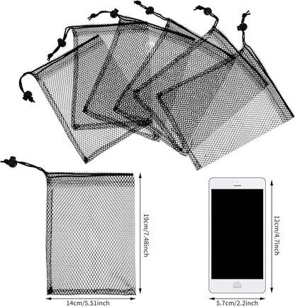 TecUnite 10 Pcs Mesh Bags Drawstring Laundry Bags Large Nylon Mesh Gift Dishwasher Bag with Sliding Drawstring for Kitchen Jewelry Gifts Wedding Favor Home(5.5 x 7.5 Inch,Black)