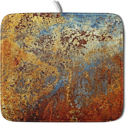 Brown Rust Colorful Metal Rusty Steel Iron Dish Drying Pad 16 x 18 Inch With Absorbent Reversible Microfiber Modern Abstract Drying Mats Dish Drainer Mat Fast Dry For Kitchen Dining Room Decor