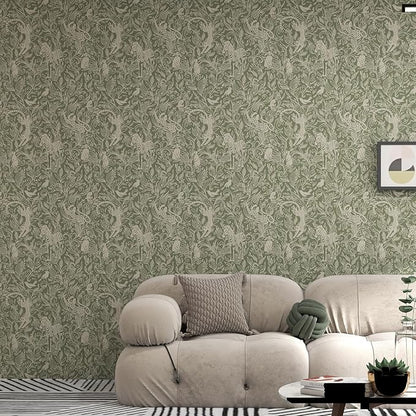 Vinjiasin Boho Safari Animal Wallpaper, Green Neutral Tone Jungle Leopard Zebra Bird Peel and Stick Wallpaper,Waterproof Contact Paper for Nursery Bedroom Living Room Home Decor 17.7" x 78.7"
