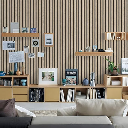 myforHD Wallpaper Peel and Stick Wood Grating Stripe Self-Adhesive Wallpaper Faux Wood Contact Paper Wood Slats Self Adhesive Wall Paper PVC Vinyl Film Removable Waterproof 17.3" x 118"