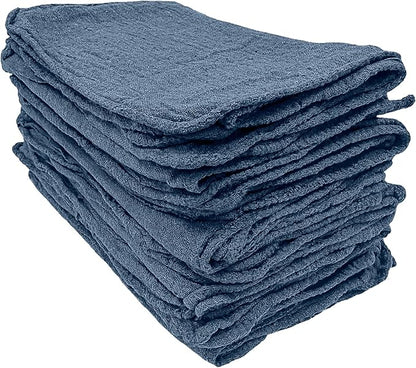 Detailer's Preference Absorbent Cotton Shop Towels, Reusable Cleaning Rags for Auto, Garage, Home, Kitchen, Industrial Use, Wipe Spills, Grease, Oil, Grime, Dirt & More, 11x12, 50-Pack, Blue