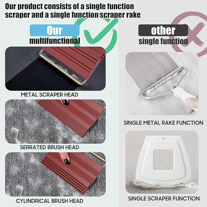 Mini Pet Hair Remover – 2025 Reusable Carpet Rake & Fur Scraper for Furniture, Car Interior, Hair Remover Brush for Bed, Couch, Home Surfaces Red