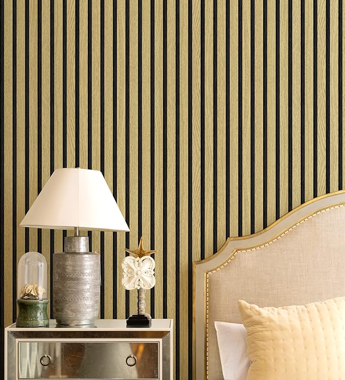 myforHD Wallpaper Peel and Stick Wood Grating Stripe Self-Adhesive Wallpaper Faux Wood Contact Paper Wood Slats Self Adhesive Wall Paper PVC Vinyl Film Removable Waterproof (Wood A, 17.3" x 393")
