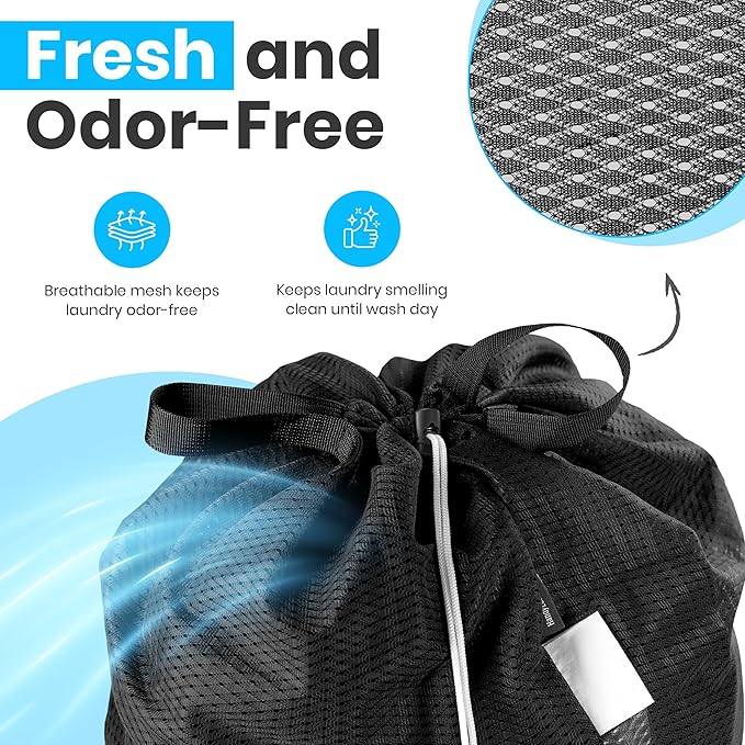 Handy Laundry Mesh Laundry Bag 24 x 36 Inches - Extra Large Heavy Duty Bag with Handles & Shoulder Strap, Breathable, Machine Washable for Dorm, Travel, Bedding & Storage - Black