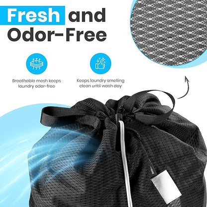 Handy Laundry Mesh Laundry Bag 24 x 36 Inches - Extra Large Heavy Duty Bag with Handles & Shoulder Strap, Breathable, Machine Washable for Dorm, Travel, Bedding & Storage - Black