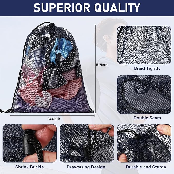 Mesh Drawstring Bag Durable Nylon Mesh Bag Small Gym Bags Travel Beach Locking Closure Storage Bags For College, Gym, Yoga, Sport