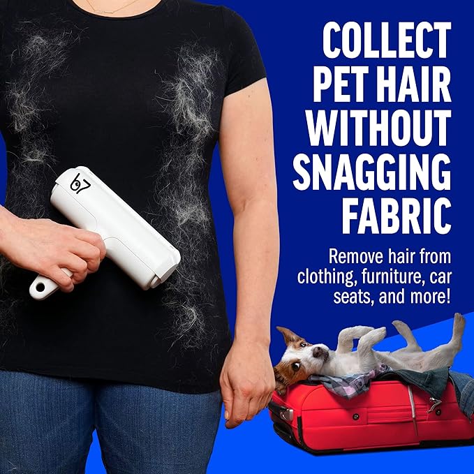 Pet Hair Remover Roller B7 – Reusable, Self-Cleaning Lint Roller for Dogs & Cats – Portable Fur Remover for Couch, Carpet, Car – White