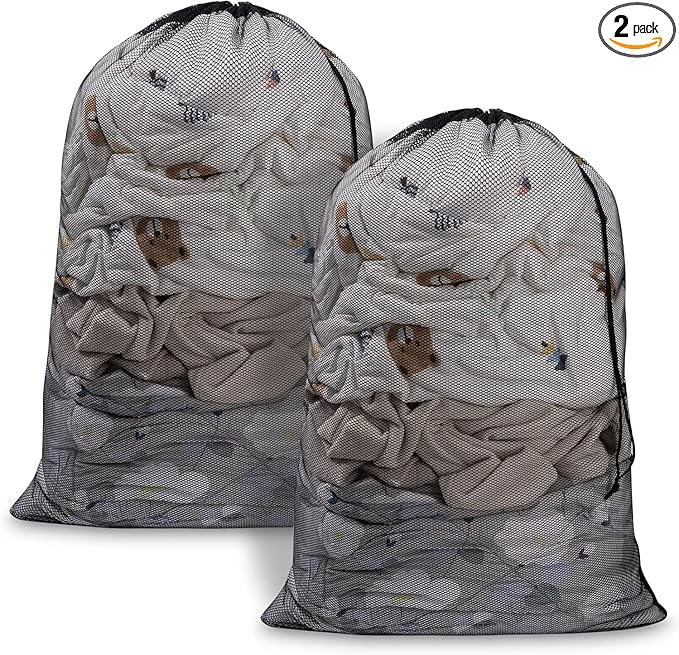 2 Pack Mesh Laundry Bags, 23 x 34 Inches Heavy Duty Mesh Laundry Bag, Large Laundry Drawstring Bag for College, Dorm, Travel, Family and Apartment Dwellers (black)