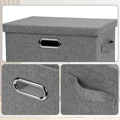 Medium 15" 21 Quart Collapsible Stackable Storage Bins with Lids, 3 Packs Grey Foldable Fabric Closet Boxes Heavy-duty Linen Cube Baskets Container for Bedroom Office (15 x 11 x 8)