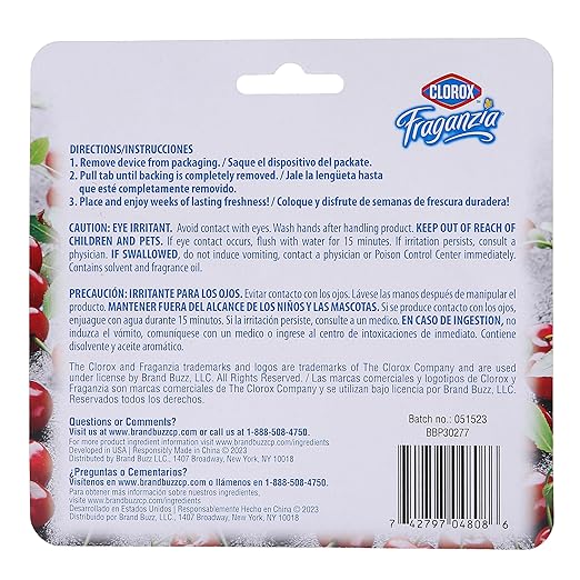 Clorox Fraganzia Small Rooms Air Freshener, Cherry Burst Scent - Peel & Place Air Freshener, No-Plug, Battery-Free for Closets, Laundry Room, Entry Way, Bathroom, Locker, 0.25 Fl Oz Each, 24 Count