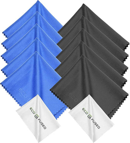 Eco-Fused Blue/Black Microfiber Cloth - 6x7 Inch - 12 Pack - Glasses & Lens Cleaning