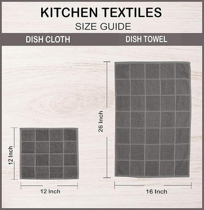 AMOUR INFINI Kitchen Towels Pack of 4 Absorbent, Quick Drying Premium Terry Cotton Dish Towel with Hanging Loop 16x28 Inch Hand & Tea Towels (L.Grey)
