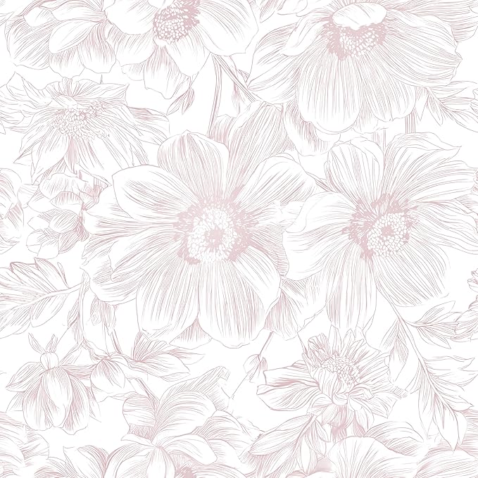 Floral Peel and Stick Wallpaper - Pink White Removable Self adhesive Wall Paper for Decor Walls Bathroom,Bedroom - Boho Flower Waterproof Modern Contact Paper for Cabinets and Drawers, 17.3"×196.8"