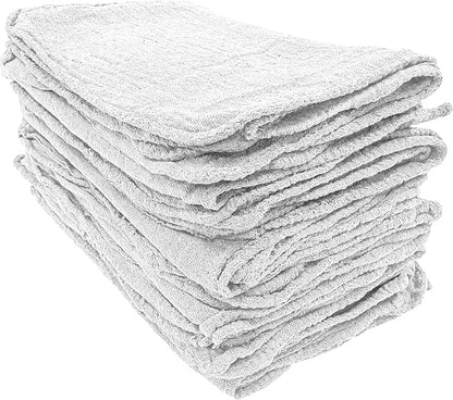 Detailer's Preference Absorbent Cotton Shop Towels, Reusable Cleaning Rags for Auto, Garage, Home, Kitchen, Industrial Use, Wipe Spills, Grease, Oil, Grime, Dirt & More, 11x12, 50-Pack, White