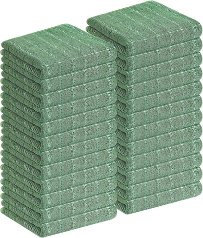 Homaxy 100% Cotton Terry Kitchen Towels(Grass Green, 13 x 28 inches), Checkered Designed, Soft and Super Absorbent Dish Towels, 24 Pack