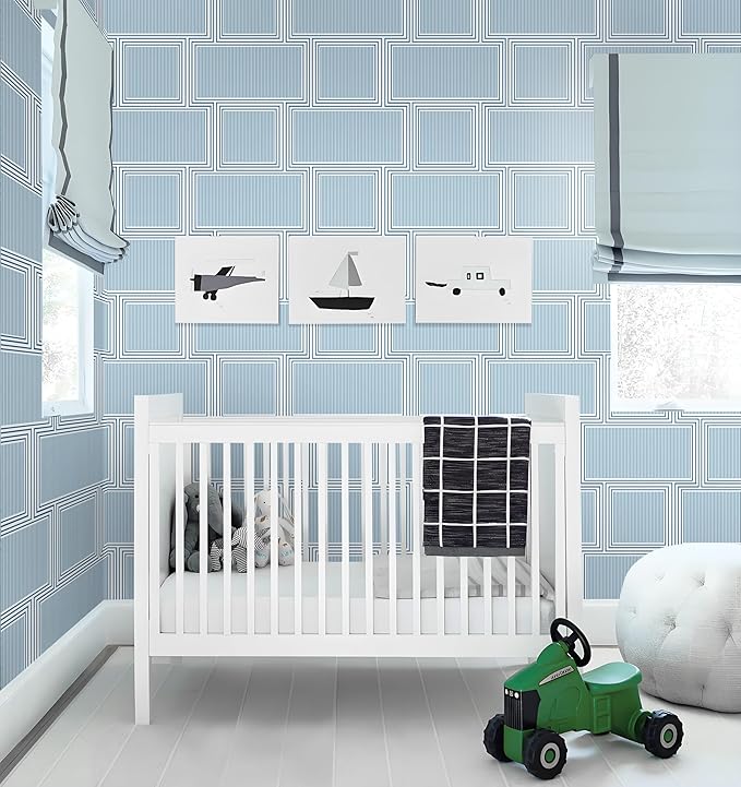 Guvana Peel and Stick Wallpaper Blue and White Contact Paper Modern Wall Paper Geometric Striped Removable Self Adhesive Wallpaper for Bathroom Bedroom Covering Accent Wall Vinyl Rolls 78.7"x17.3"
