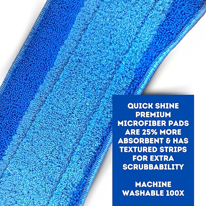 Quick Shine Spray Mop Refill Pad 6Pk 15"W x 5.5"D | Washable & Reusable | Dual Action Scrubbing Strips for Thorough Cleaning | Highly Absorbent Microfiber | Use w/Quick Shine Multi-Surface Spray Mop