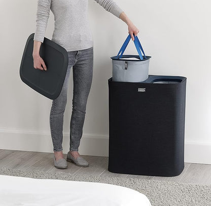 Joseph Joseph Tota 90 liter/23.8 gallon Laundry Hamper Separation Basket with lid, 2 Removable Washing Bags with Handles - Dark Blue