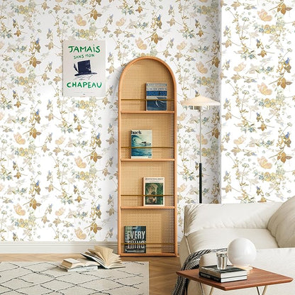 Dimoon 78.7"x17.3" Peel and Stick Wallpaper Floral Beige White Boho Contact Paper Brown Wallpaper Removable Self Adhesive Waterproof Wall Paper Bedroom Bathroom Kitchen Thicken Vinyl Roll