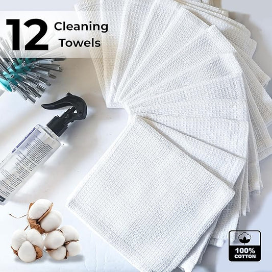 White Cotton Cleaning Rags For Housekeeping - Trapos Paños De Limpieza Reutilizables - Kitchen Bar Shop Towel Dish Mop Wash Cloth For House Dust - Reusable Washable Absorbent - 13"x13" 12 Pack