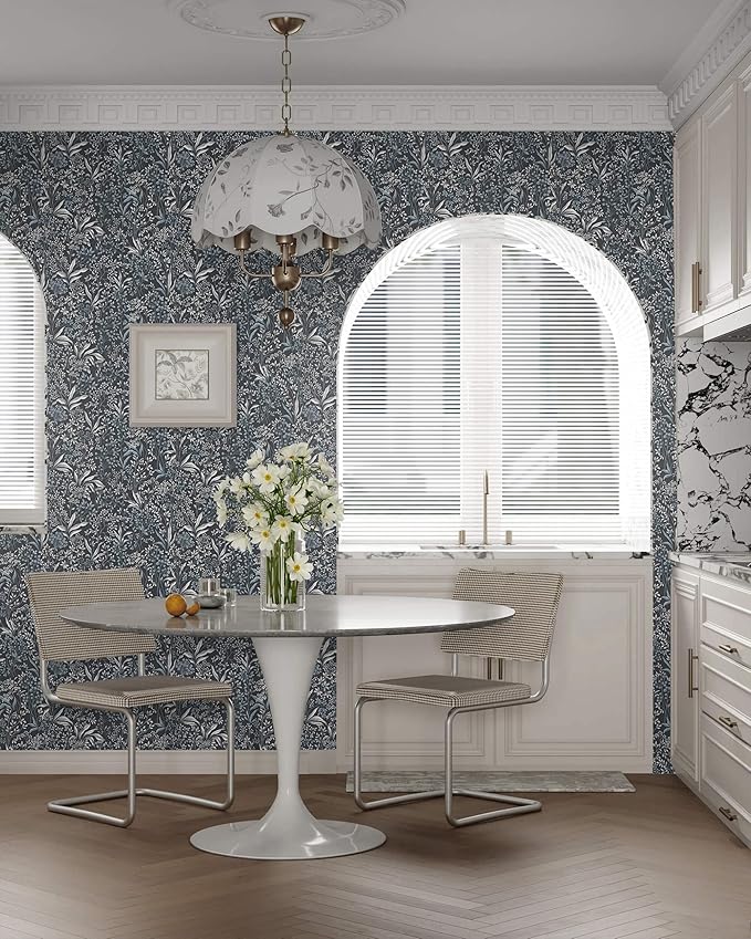 Heroad Brand 17.3''x196'' Blue Peel and Stick Wallpaper Boho Dark Blue Floral Contact Paper Removable Self Adhesive Contact Paper for Cabinets Waterproof Decoration Wallpaper for Walls