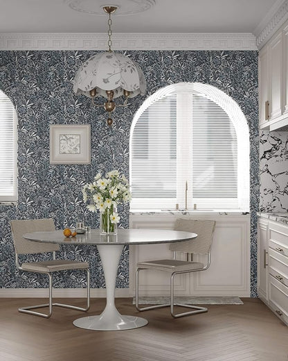 Heroad Brand 17.3''x196'' Blue Peel and Stick Wallpaper Boho Dark Blue Floral Contact Paper Removable Self Adhesive Contact Paper for Cabinets Waterproof Decoration Wallpaper for Walls